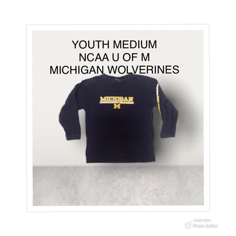 NCAA MICHIGAN WOLVERINES YOUTH SHIRT MEDIUM COTTON U OF M GO BLUE LONG SLEEVE T